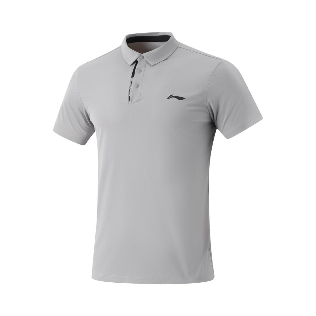 Li-Ning Простая однотонная удобная дышащая универсальная повседневная футболка-поло с коротким рукавом мужская топы геологически-серый APLV047-5