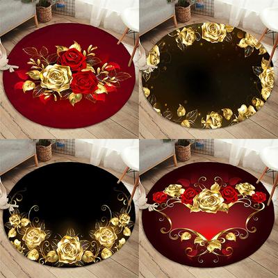 Круглый напольный коврик с узором «Золотая роза» Кухня Прихожая Ковер Спальня Гостиная Спальня Мягкий ковер нескользящий ковер Домашний декор