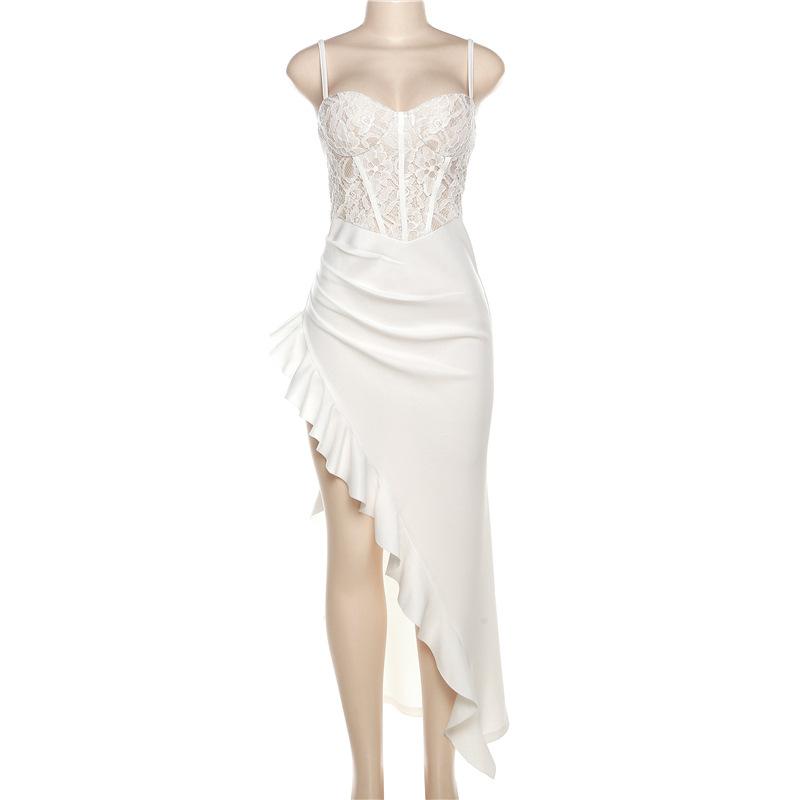 Новая женская мода Кружевные подтяжки Сексуальное облегающее платье с разрезом Серьги для женщин