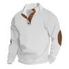 Men's Quilted Sweatshirt Casual Corduroy Quarter Button Up Pullover Long Sleeve Stand Collar