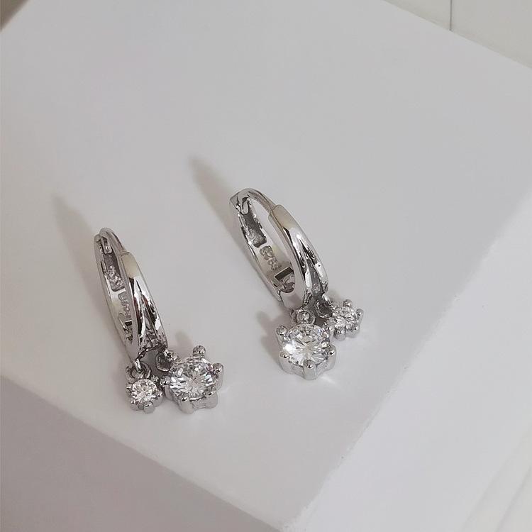 Fashion Jewelry 925 Sterling Silver Luxury Shiny Zircon Drop Hoop Earring Gold Plated Simple Design for Party Gift for Women