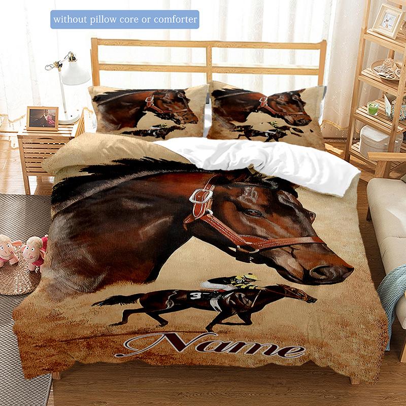 Horsebackriding Customize Your Name Duvet Coversoftbedding Set For Bedroom Guest Room And Dorm Decoration Threepiece Set Includes 1 Duvet Cover 2