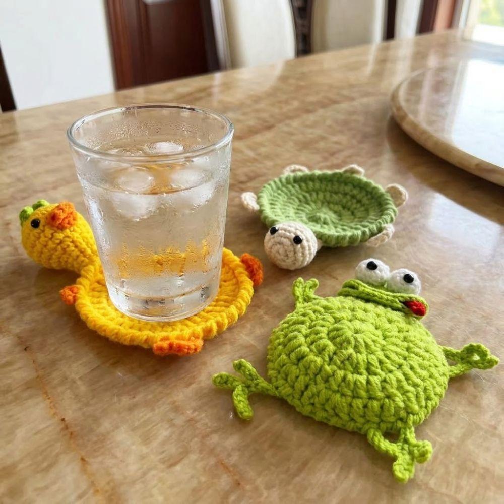 Hand Woven Knitted Cup Mat Heat Resistant Insulation Pad Cute Crochet Turtle Coaster  Desk Decor