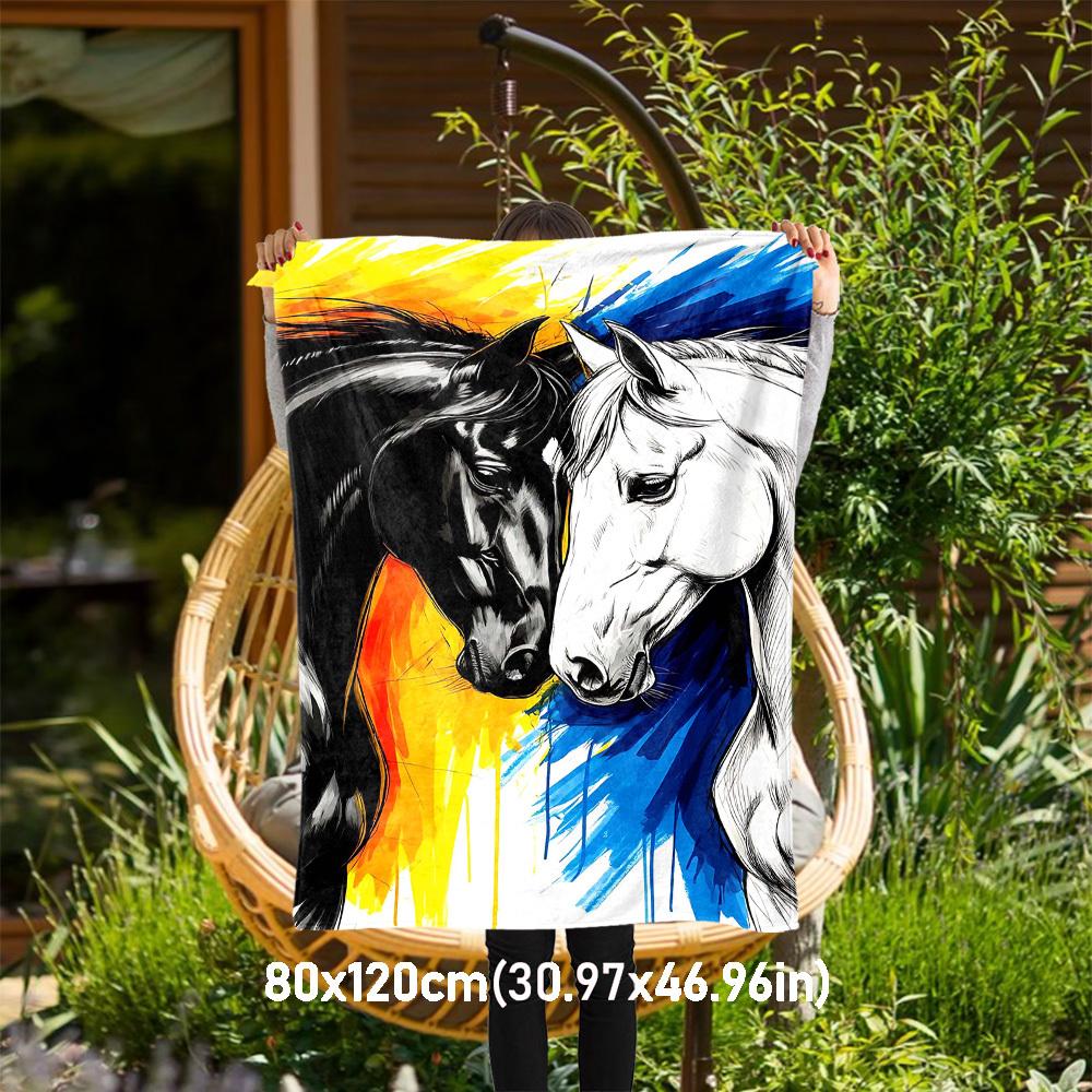 1pc Horse Artwork Outdoor Flannel Blanket Soft Warm All-Season Throw for Sofa Bed Car Camping Office, Cozy Gift Idea1234S