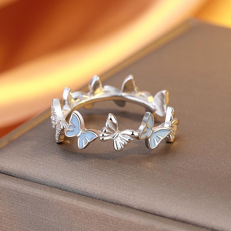 Butterfly Ring Female Simple Enamel Fairy Wind 925 Silver Index Finger Ring Light Luxury Niche Fashion Live Ring Jewelry