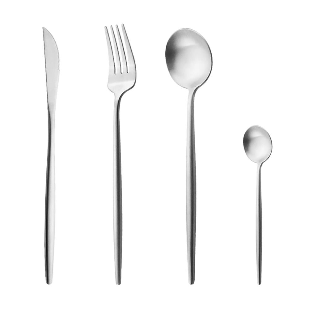 Матовый серебряный набор столовой посуды из нержавеющей стали 18/10, набор столовых приборов с круглой ручкой, вилка, нож, ложка, набор столовых приборов, набор кухонного серебра