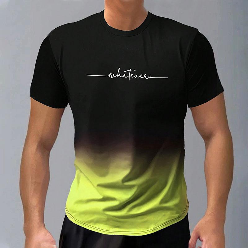Trendy Short-Sleeved Gradient Letter 3D Printed Round Neck Casual Men's T-Shirt Clothing Spring And Autumn Sports Tops