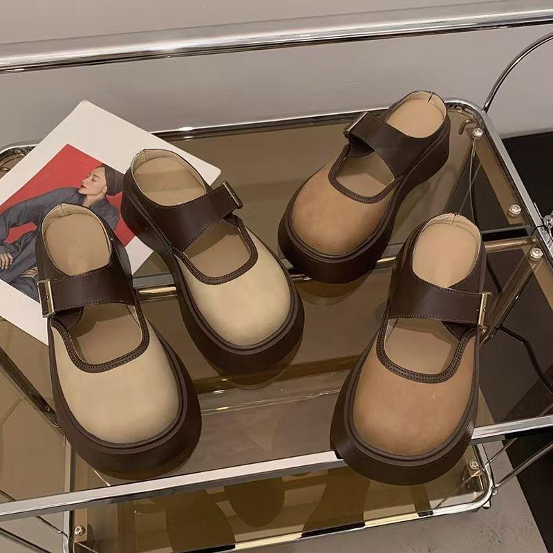 Ретро мода туфли на небольшой платформе, зимняя новая популярная женская корейская верхняя одежда, полутапочки с сумкой на голову