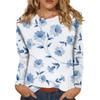 Женская мода повседневный топ с длинным рукавом с цветочным принтом и круглым вырезом