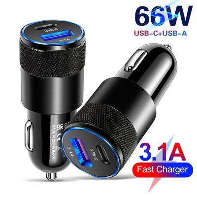 Автомобильное зарядное устройство USB Type C мощностью 66 Вт, быстрозарядный телефонный адаптер для Xiaomi Huawei PD, автомобильное зарядное устройство, гнездо прикуривателя