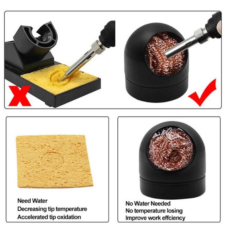 Компактный очиститель кончика паяльника из медной проволоки со губкой и держателем, черный и золотой