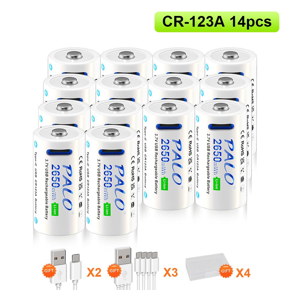 PALO Перезаряжаемая литиевая батарея 16340/16350 USB 3,7 В CR123A 2650 мАч + USB-кабель для зарядки