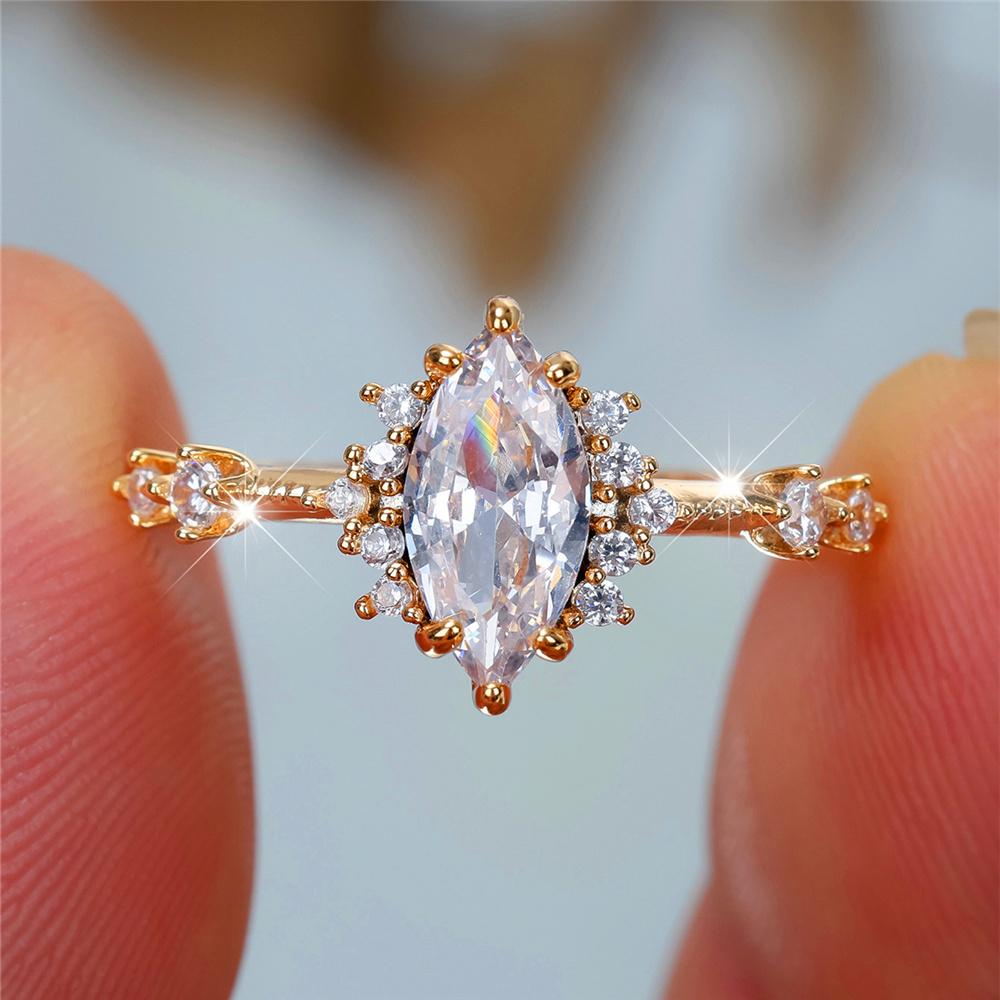 Роскошные женские обручальные кольца с белым цирконием, золотистые свадебные кольца, ювелирные изделия, подарки для вечеринок.