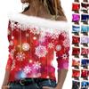 Women's Casual Long Sleeve Slouchy Christmas Printed Plush Fashion Top