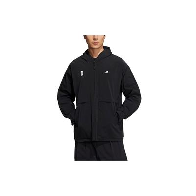 Sports Logo Casual Hooded Jacket Men Outerwear Black H39259