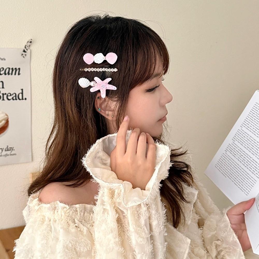 3pcs/Set Ocean Series Shell Starfish Hair Clips Pearl Barrette Princess Headdress  Hair Accessories