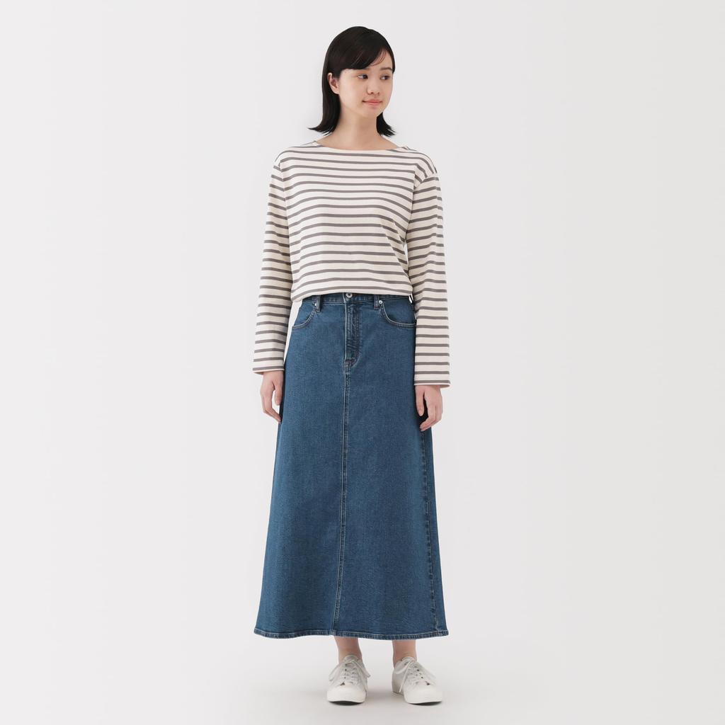 Женская джинсовая юбка А-силуэта MUJI, стрейч, синяя, размер L, BE1Z3A5A
