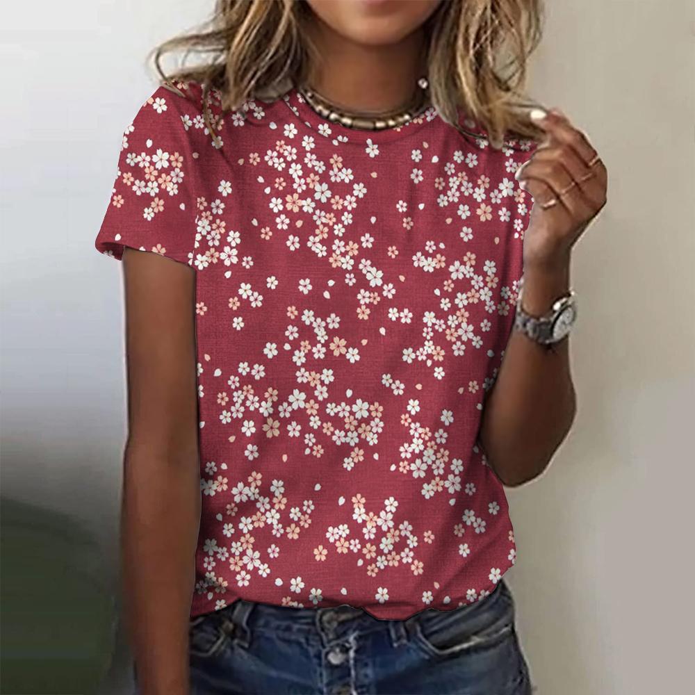 Футболка с 3D-цветочным принтом для женщин, новые футболки с круглым вырезом и коротким рукавом, женский повседневный пуловер для женщин, модные уличные топы