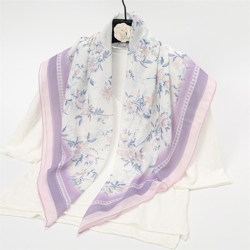 New Women'S Scarf Bandana Headband Flowers Vintage Luxury Summer Beach Square Cotton Handkerchief Bohemia Girl Accessories