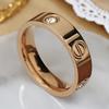 Classic Luxury Titanium Steel Women's Ring: Inlaid with 6 Diamonds, Non-Fading, Finely Carved, 4mm