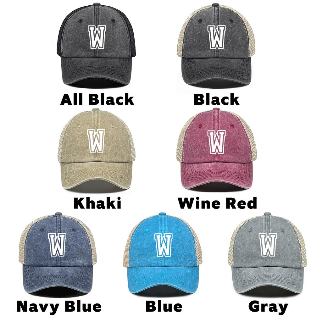 White Hollow Letter A-Z Print Adjustable Mesh Cap Man Caps Leisure Unisex Snapback Baseball Cap Ideal Choice For Outdoor Sports