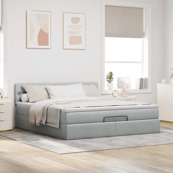 VidaXL Cadre de lit ottoman avec matelas gris clair 200x200 cm tissu 3311567