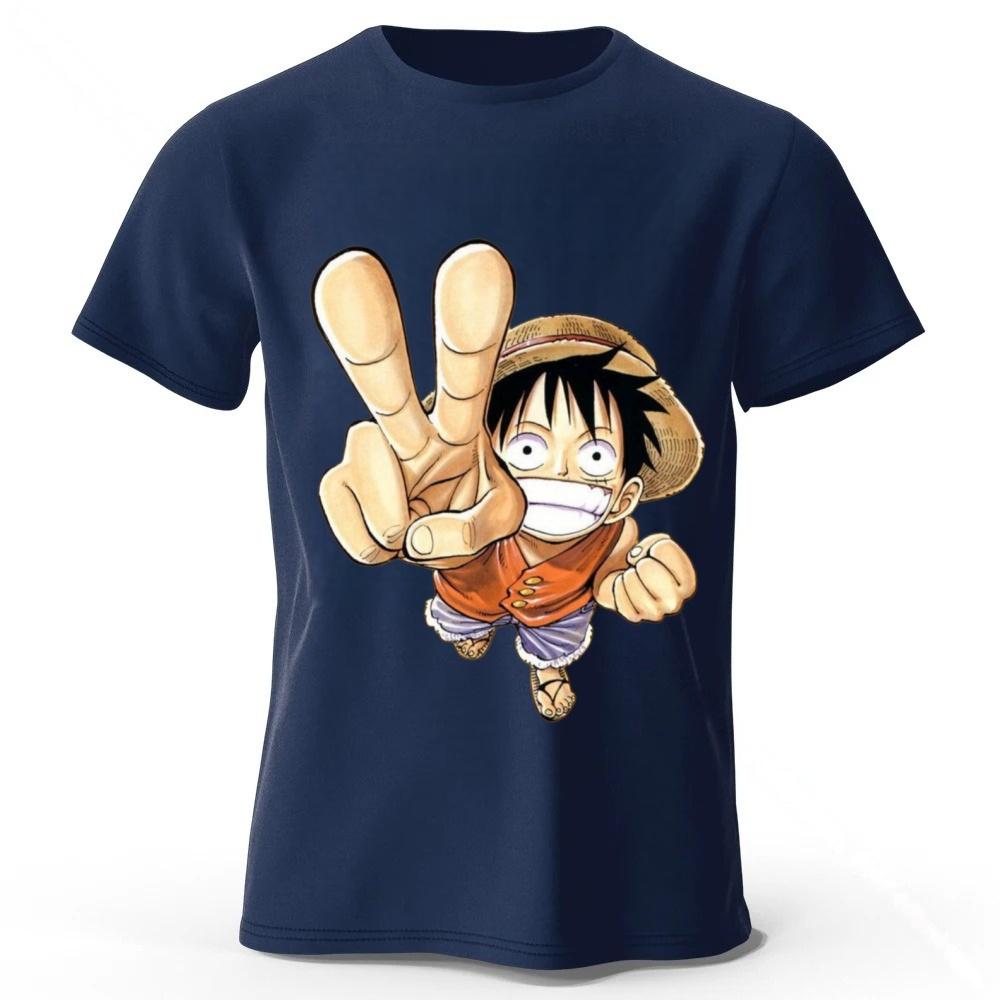 One Piece Луффи Лето Новый Чистый Хлопок Короткий Рукав Мужская и Женская Модная Уличная Одежда Большой Размер Свободная Спортивная Футболка