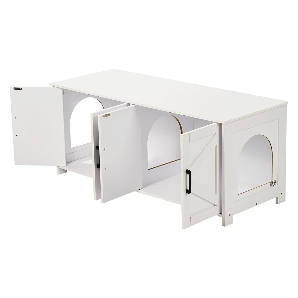 Cat Litter Box Enclosure Wooden Litter Box Furniture Hidden 2 Rooms White