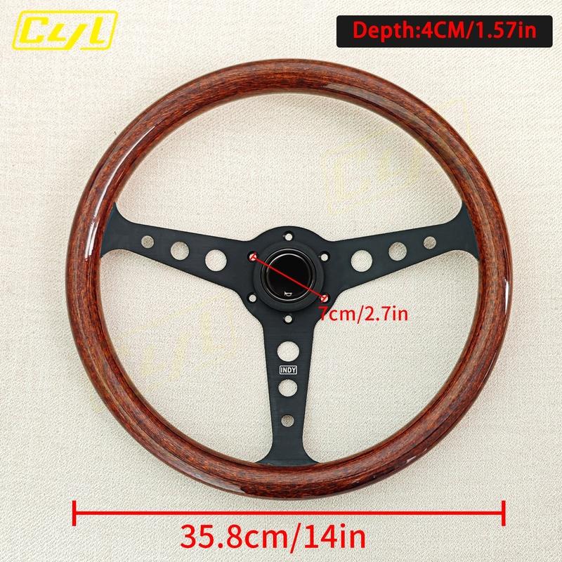 JDM INDY Classic Wood Style Steering Wheel Universal 14inch Racing Sports Drift Steering Wheel