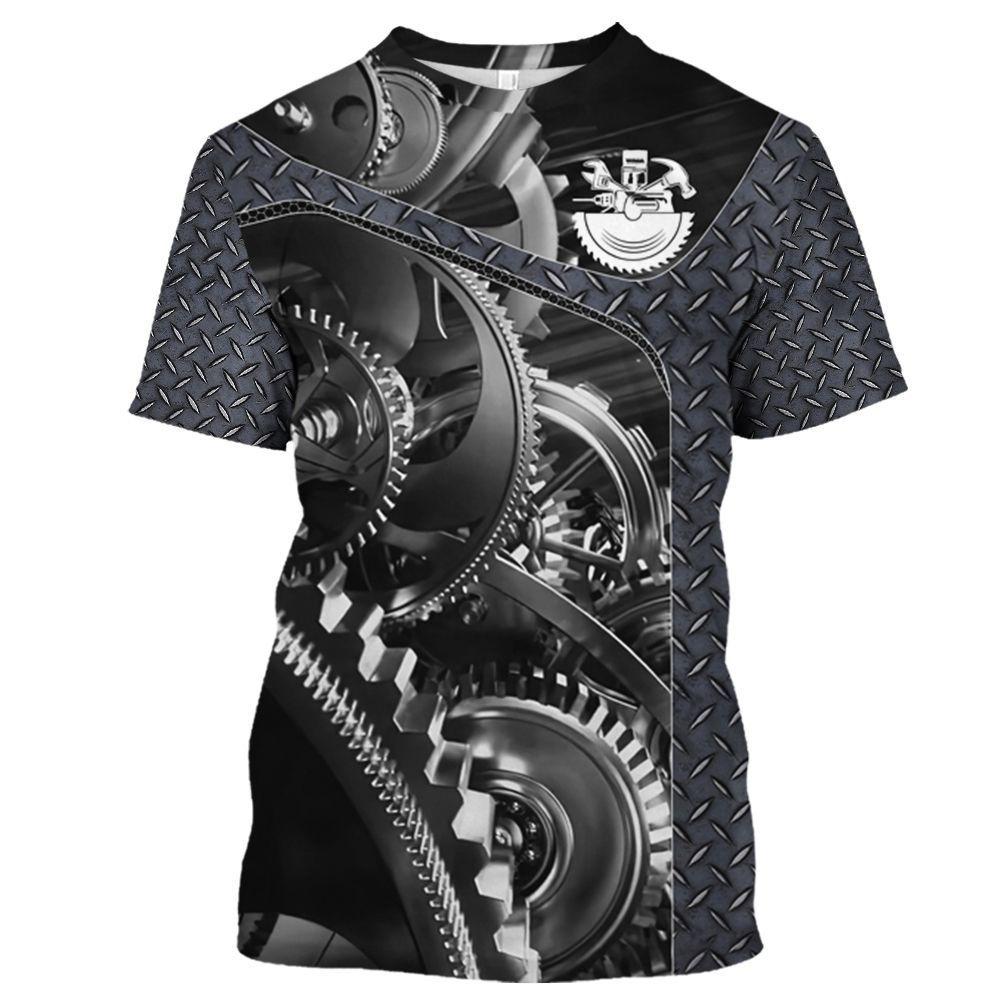 Personalized Design Mechanic Pattern 3D Printing Men's Street Round Neck Short Sleeved T-shirt