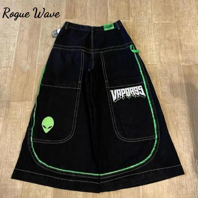 RogueWave Американские Ретро Джинсы с Принтом Черепа, Выстиранные, Уличные, для Мужчин и Женщин, Повседневные, Прямые, Свободные и Универсальные Брюки с Широкими Штанинами