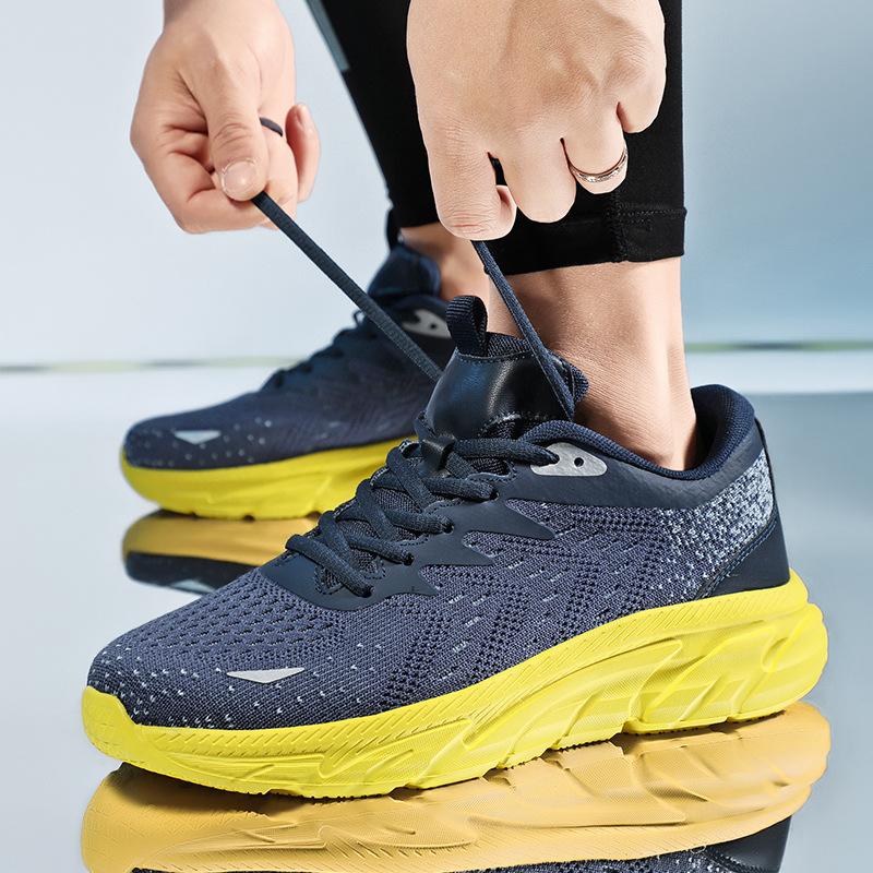 0309 Large Size Running Men's Shoes 2025 Fashion Platform Tide Shoes Breathable Mesh Casual Flying Knitting Sports Shoes