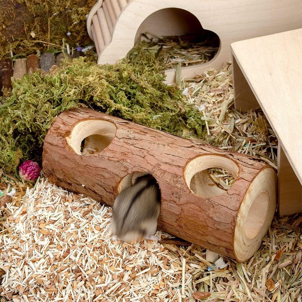 Hollow Tree Trunk Wooden Hamster Tunnel Hideout Animals Cage New Mouse Tube Toy Reptile Small