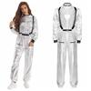 Женский костюм космонавта для ролевых игр S-3XL, блестящий металлический комбинезон с воротником-стойкой и длинными рукавами, боди на молнии, костюм на Хэллоуин