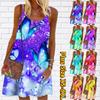 Women Flower Flash Butterfly Flying Printed Mini Dress Sleeveless Party Dress Summer Beach Dress Sundress