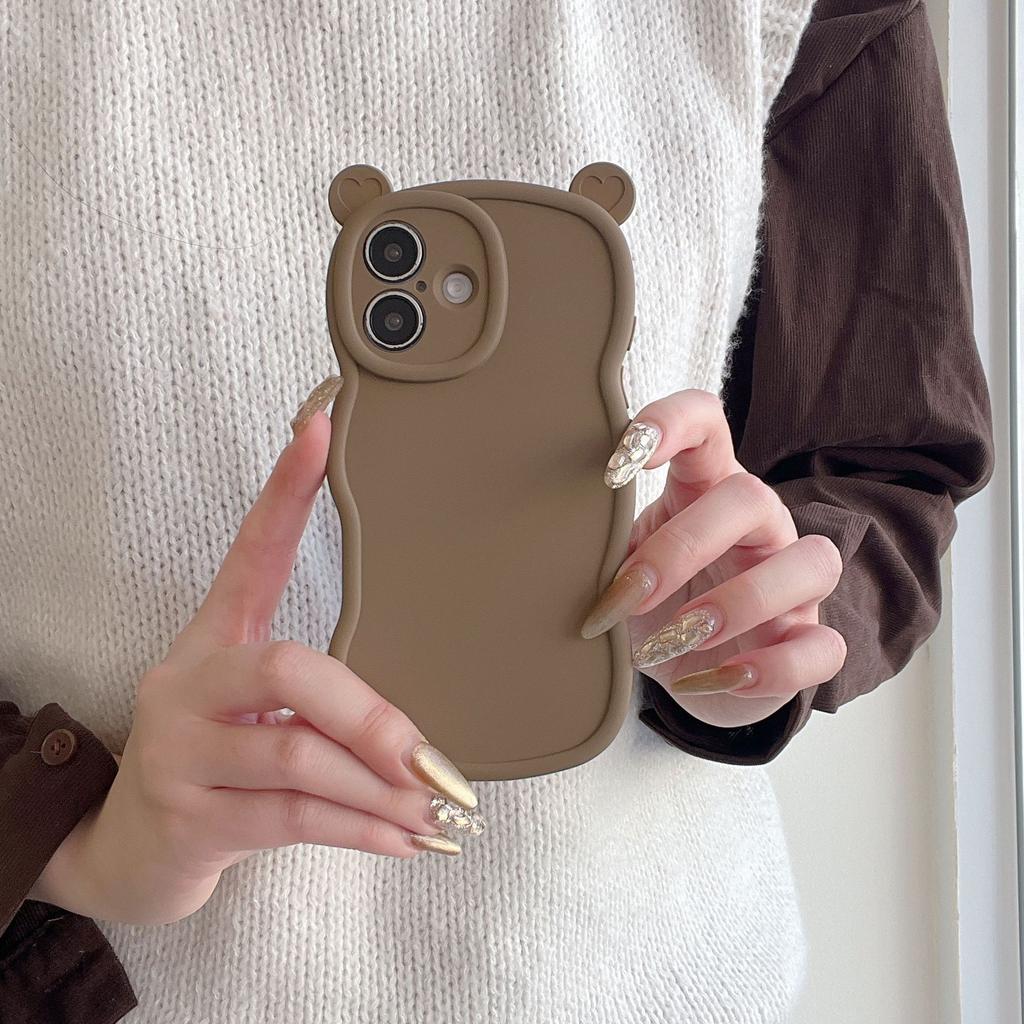 Cute bear ears for iPhone15Pro max Apple 17 mobile phone case 14/13 New 16 niche style