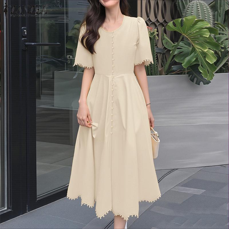 ZANZEA Женское повседневное летнее платье с коротким рукавом и V-образным вырезом
