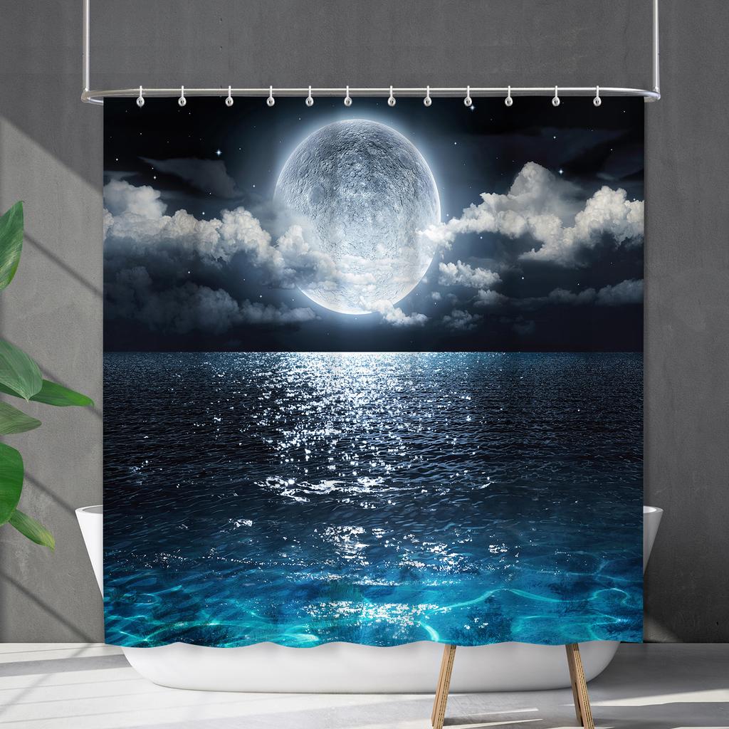 Shower Curtain Waterproof And Mildew-Proof Coconut Tree Beach Beach Bathroom Shower Curtain Shower Curtain Partition Curtain Free Punching