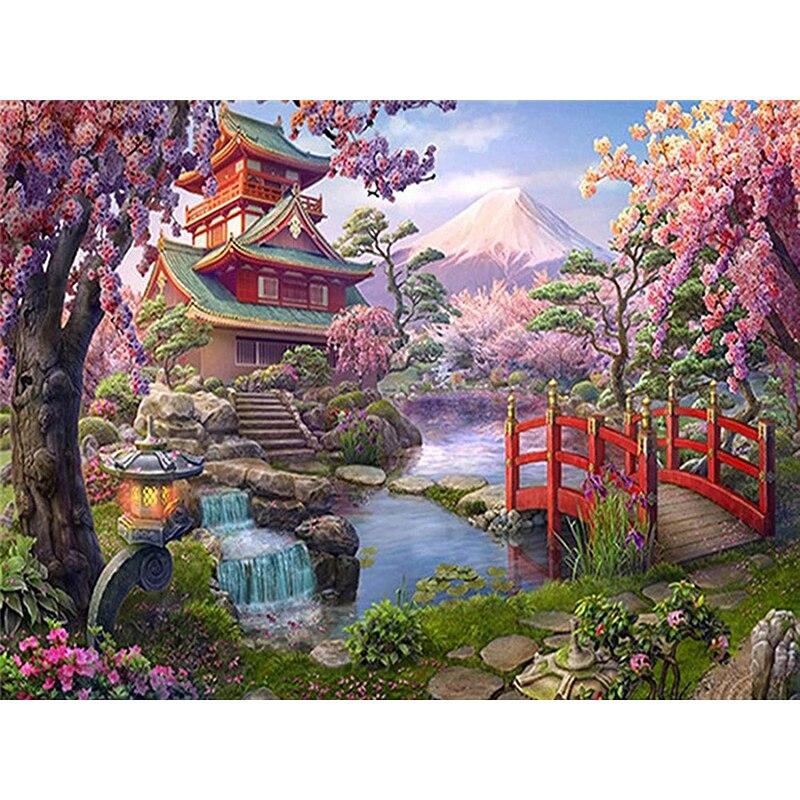 Новый 5D DIY Алмазная картина Пейзаж Деревня Алмазная вышивка Полный круглый дрель Пейзаж Вышивка крестом Ремесла Домашний декор