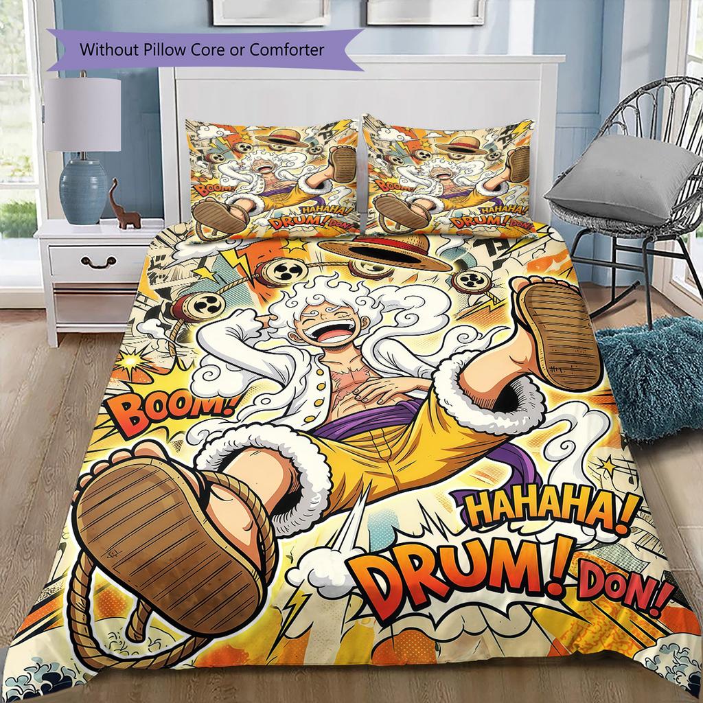 One Piece Luffy Gear 5 Bedding Set, 1 Duvet Cover & 2 Pillowcases, Cozy Home Use, Perfect Gift for Anime Fans