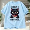 Funny Coffee Loving Cat Vintage Men's T-shirt Fun Quirky Style Humor Animal Graphic Unisex Trend Hip Hop Streetwear Tee Shirts