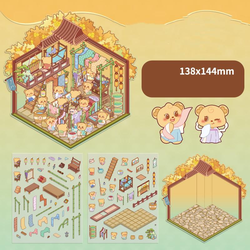 Мультфильм Еда Уличный Пейзаж Наклейка Сцена из Хижины DIY Игрушка Игра Наклейка Фестиваль Подарок На День Рождения для Детей Девочек и Детей