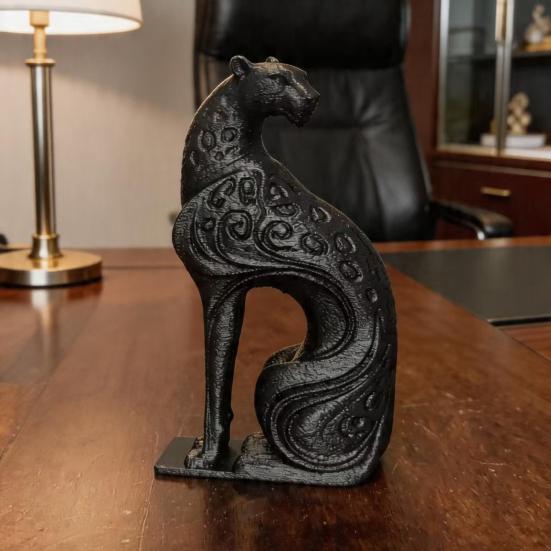 Elegant Office Desk Accessories 3D Printed Hollow Leopard Figurine, Modern Abstract Cheetah Sculpture Contemporary Room Ornament for Shelf, Minimalist