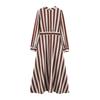 Womens Striped Shirt Dress Lapel Tie Waist Loose Fit Casual Versatile Long Sleeve Mid Length
