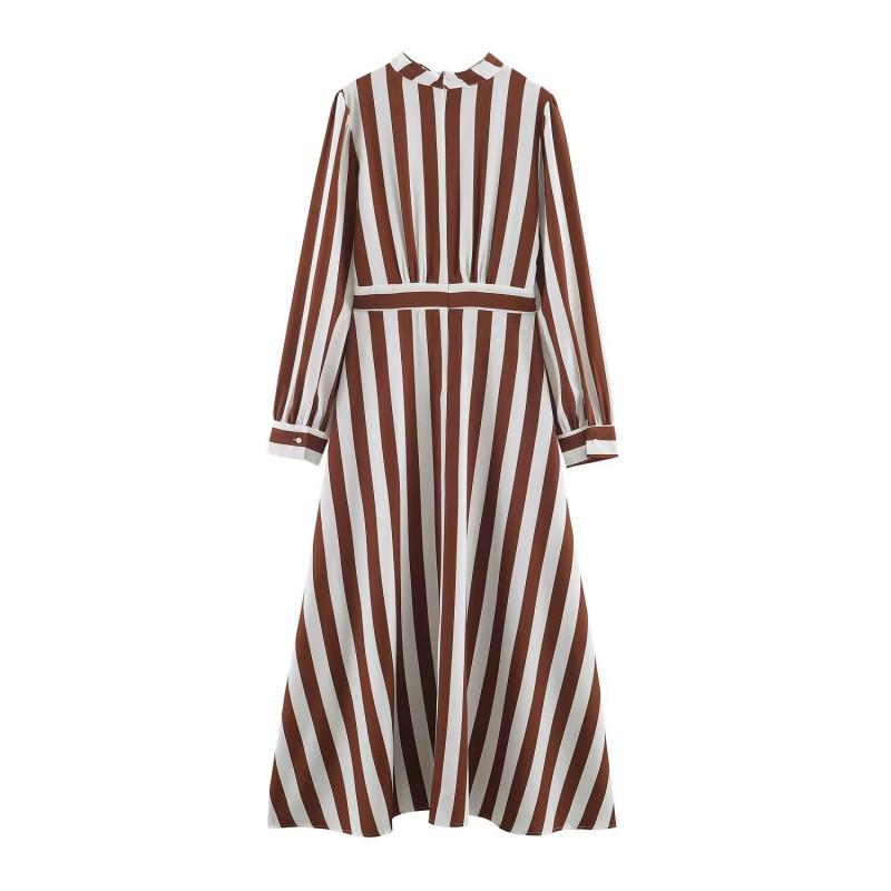 Womens Striped Shirt Dress Lapel Tie Waist Loose Fit Casual Versatile Long Sleeve Mid Length