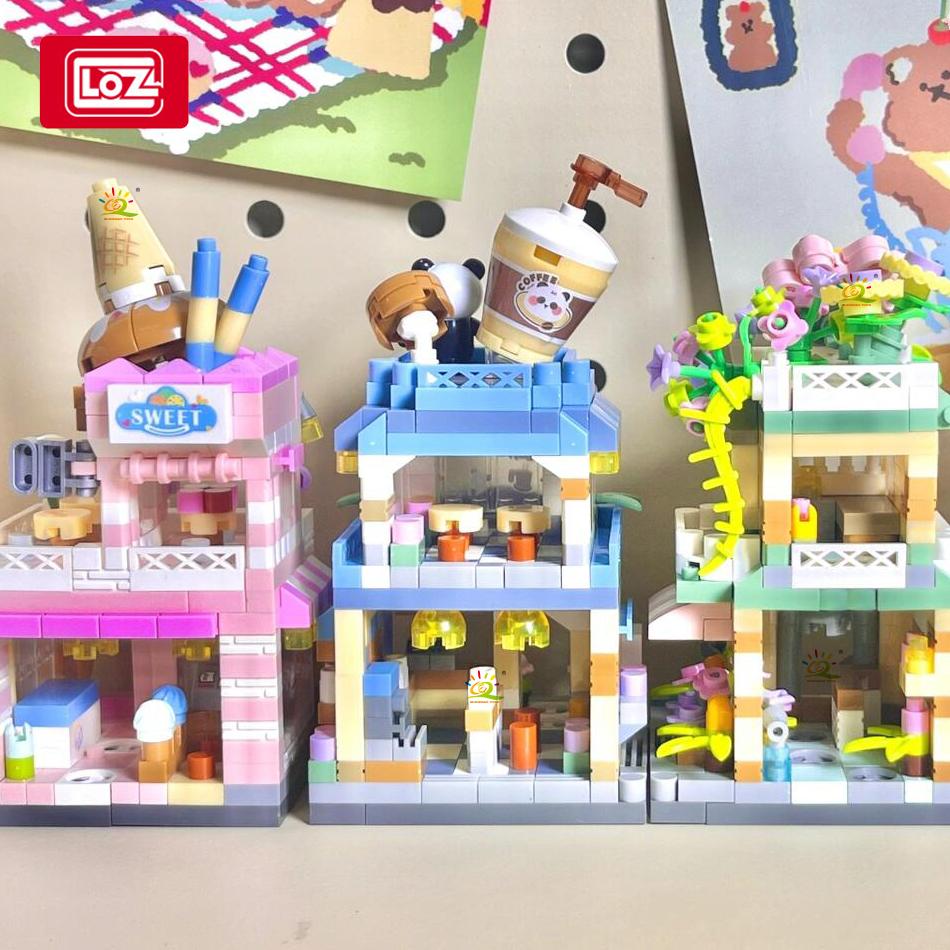 City Street View Series Panda Coffee Shop House MOC Model Building Block Set Creative Flower Shop Bricks Boy Toys Kid