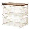 Dust Proof Storage Drawer Coffee Station Organizer with Drawer, Tiered Bar Organizer, Wooden Top Shelf, Small Desktop Furniture Wire Mesh Drawers for