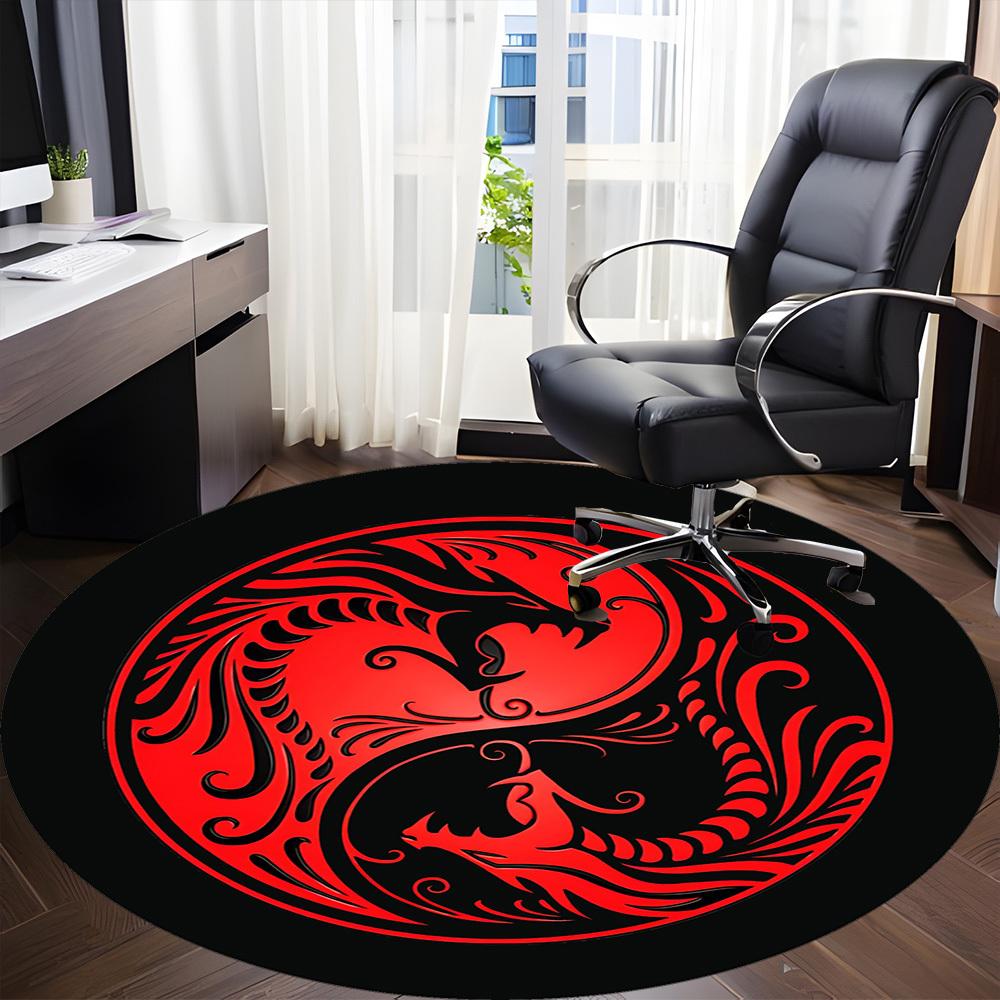 1pc Yin Yang Dragons Office Round Area Rug, Under Office Chairs Bedroom Living Room Home Decor, Room Deco, Available in Various Sizes 087