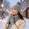 Женские зимние аксессуары Набор: шапка, шарф, перчатки для женщин, теплая шапка с помпоном, одежда, вязаный шарф 62 дюйма, уютный, для сенсорного экрана, для холодной погоды, на открытом воздухе