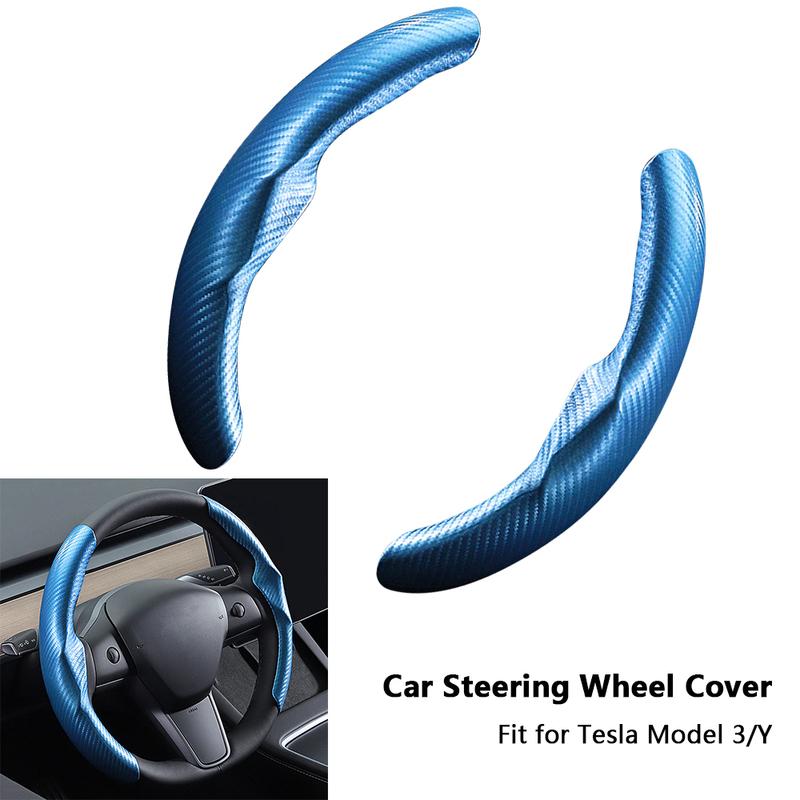 1pc Car Steering Wheel Booster Cover For Tesla Model 3/Y Carbon Fiber Grain Ultra-thin Sweat-absorb Steering Wheel Accessories